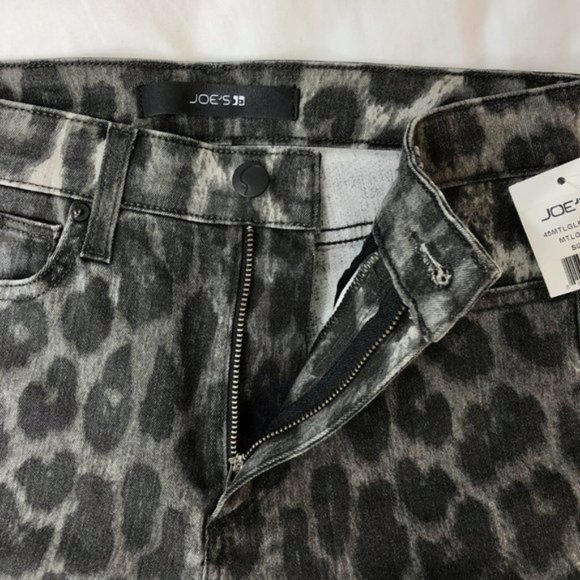 New Joe's Jeans Leopard Print High Rise Raw Hem Skinny Ankle Jeans Grey Size 24 - Picture 13 of 16